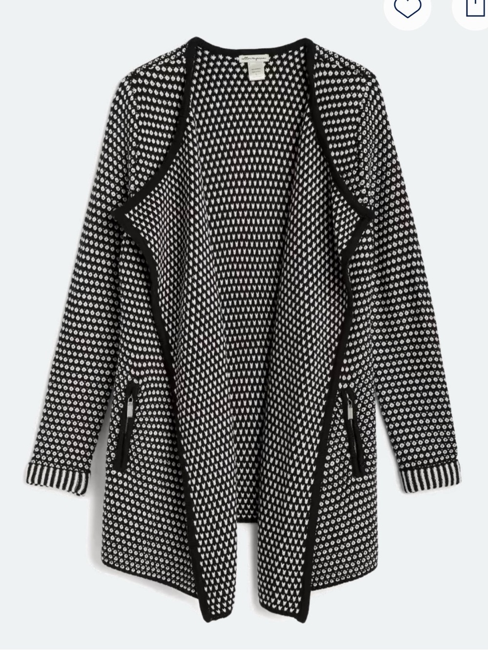 New Cotton Emporium Black & White Open Front Knit Cardigan Jacket Size M